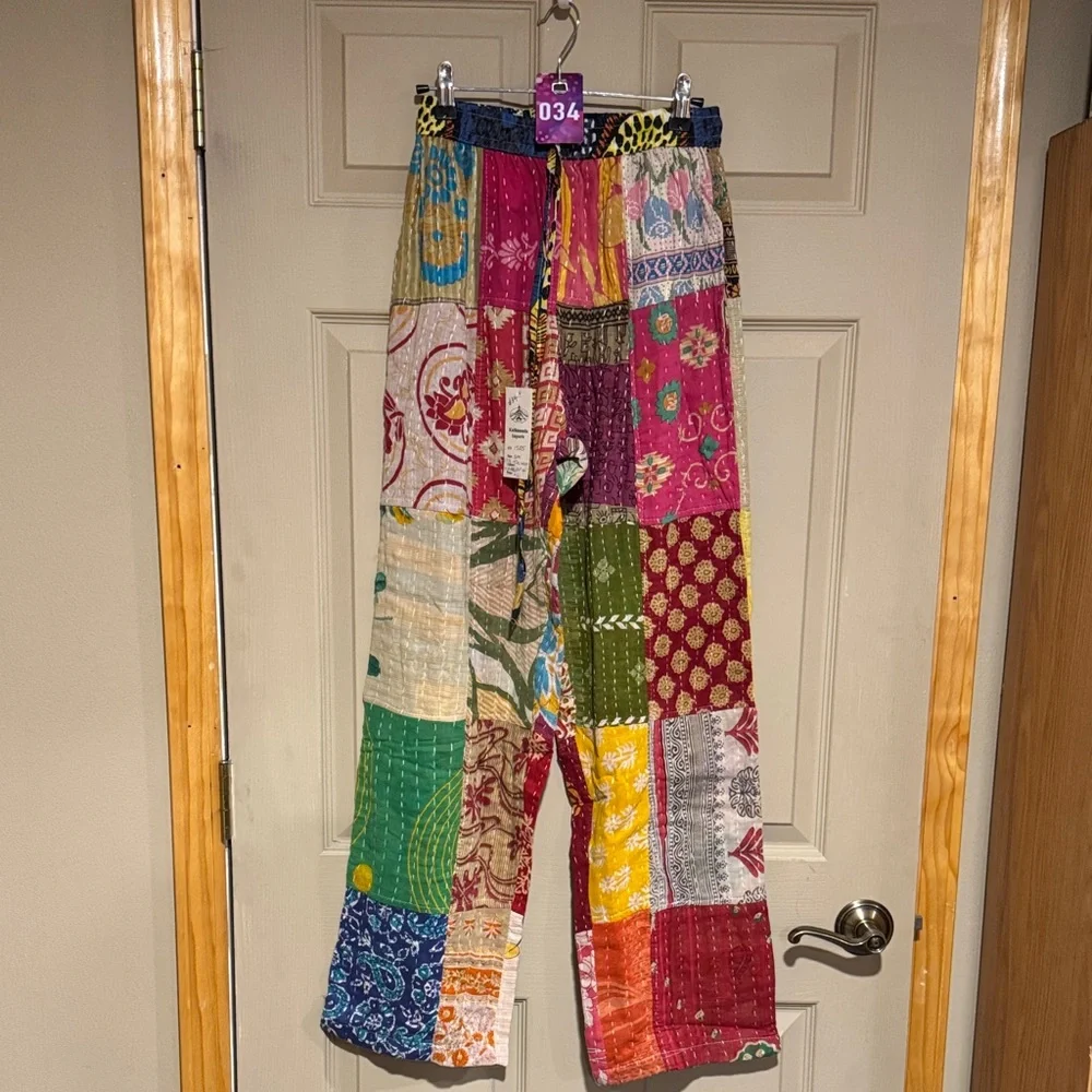 34 🌸 KANTHA Patchwork Pants Boho size S/M - Picture 1 of 5